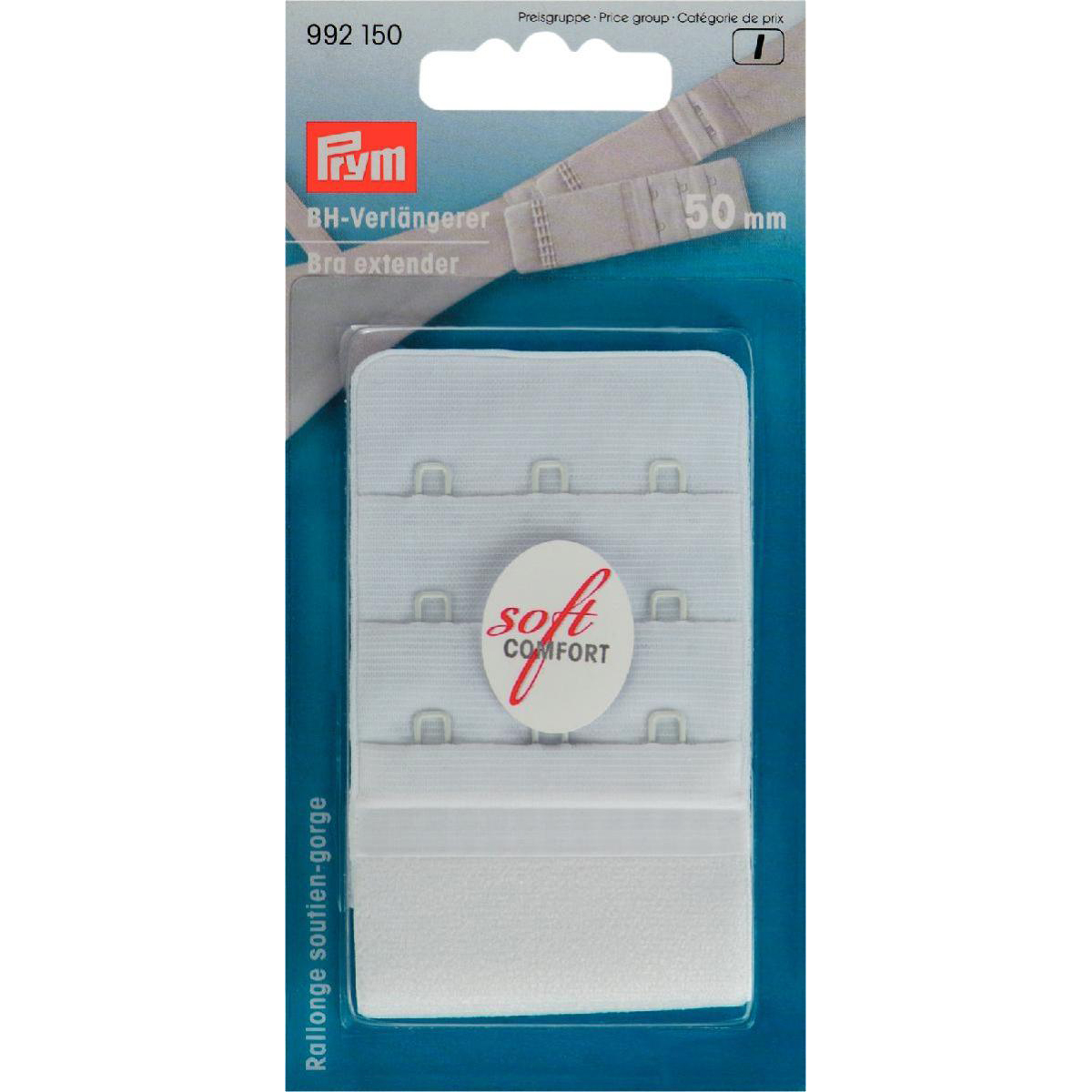 Prym 992150 BH-verlengstuk 50 mm 3 x 3 haken wit - Kaart