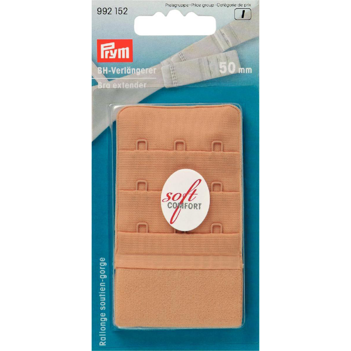 Prym 992152 BH-verlengstuk 50 mm 3 x 3 haken huidkleurig - Kaart
