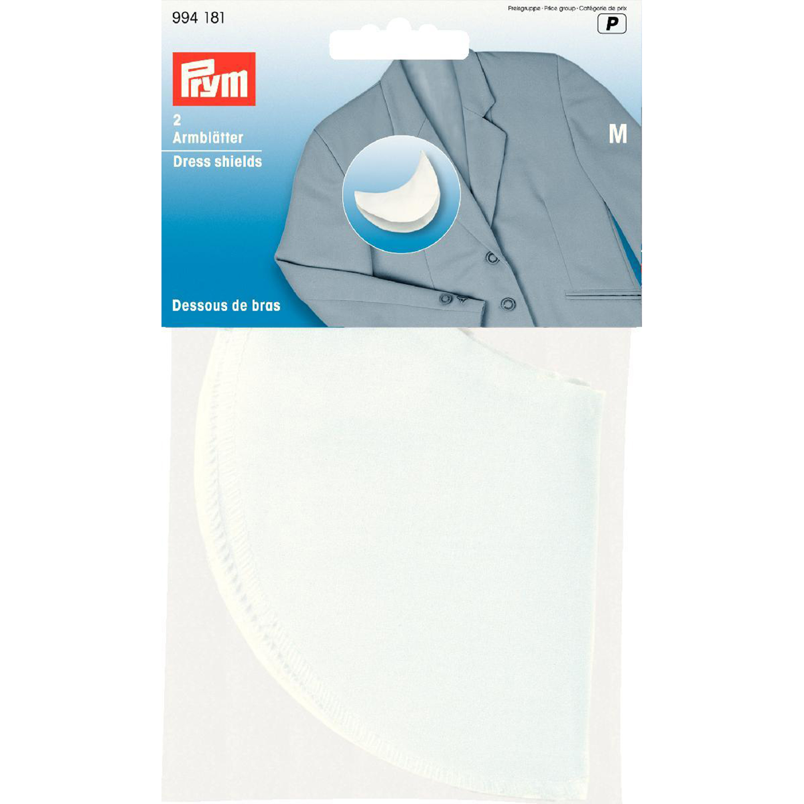 Prym 994181 Sous-bras, Gr. M, wit, 100 % katoen - Kaart