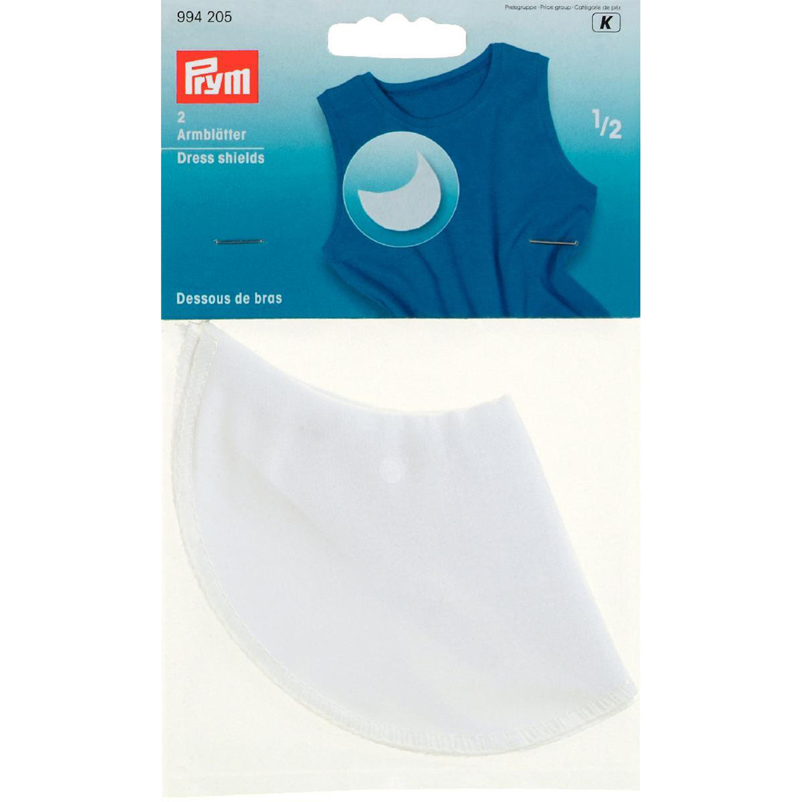 Prym 994205 Sous-bras, Gr. 1/2, wit, 100 % katoen - Kaart