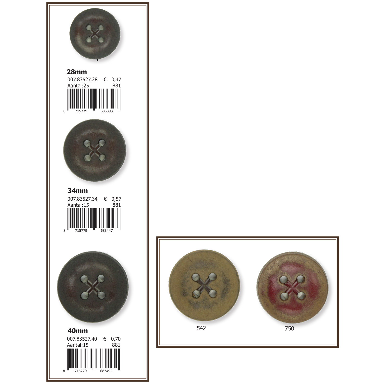 Restyle 007.83527.28 Unigekleurde knopen 4 gaats 28 mm - Kleur 000