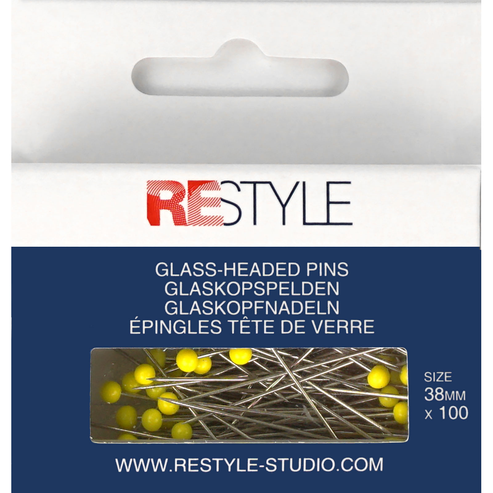 Restyle Glaskopspelden staal 0,60 x 38 mm geel 100 stuks 
 - Kaart