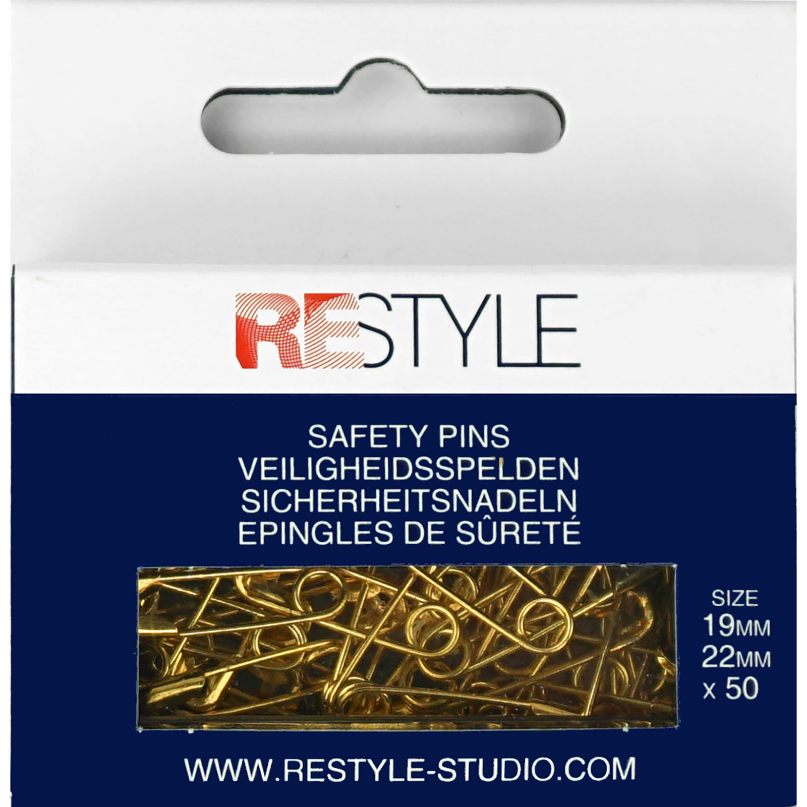 ReStyle Veiligheidsspelden 19/22 mm goud, 50 stuks - Kaart
