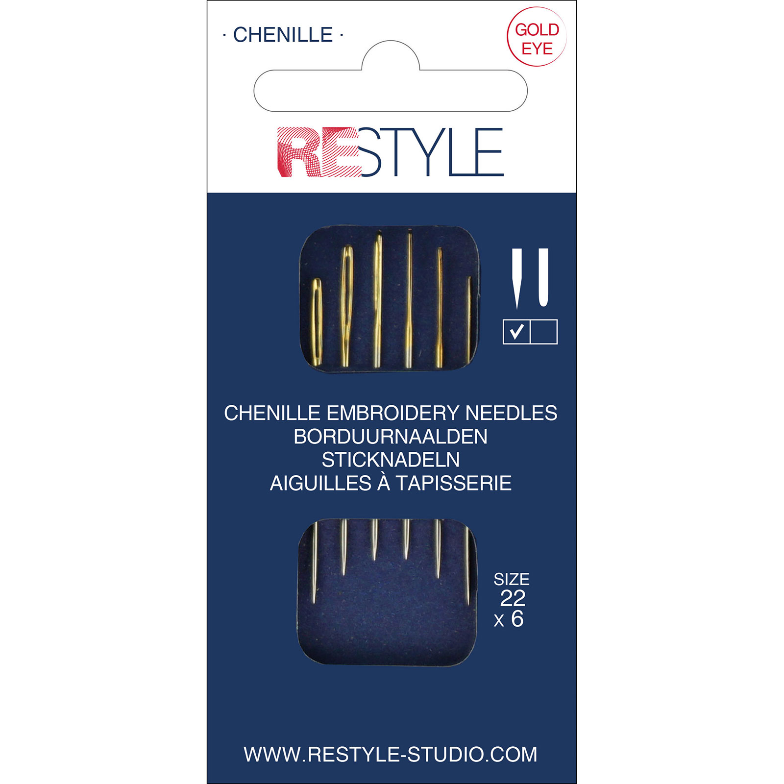 ReStyle Borduurnaalden met scherpe punt 22, 6 stuks - Kaart