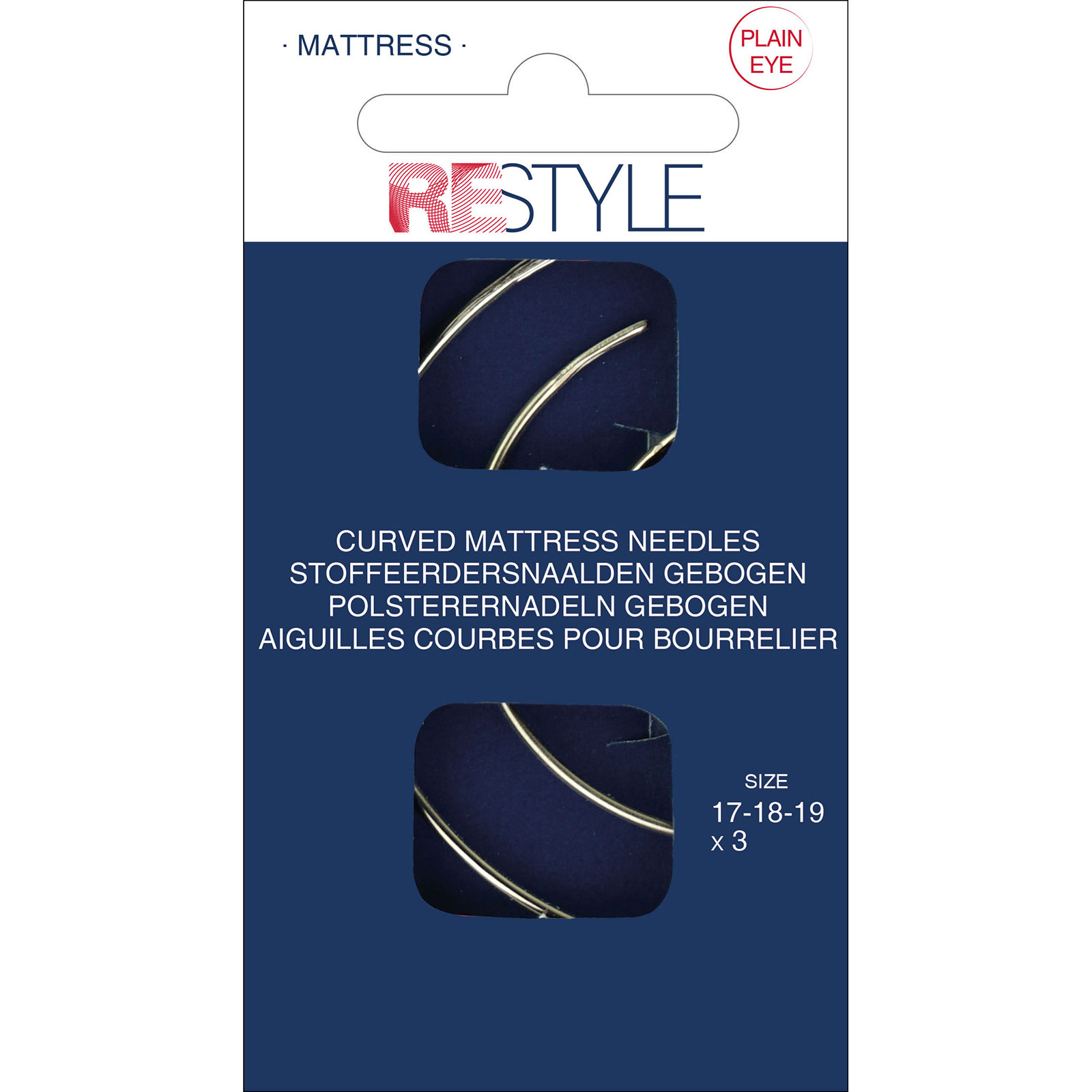 ReStyle Stoffeerdersnaalden gebogen , 3 stuks, maat 17-18-19 assorti - Kaart