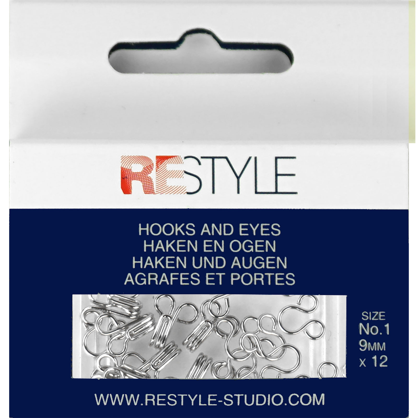 ReStyle Haken en ogen nr. 1 zilver, 12 stuks - Kaart