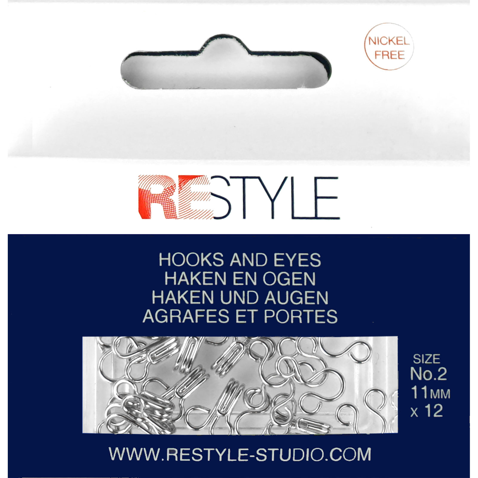 ReStyle Haken en ogen nr. 2 zilver, 12 stuks - Kaart