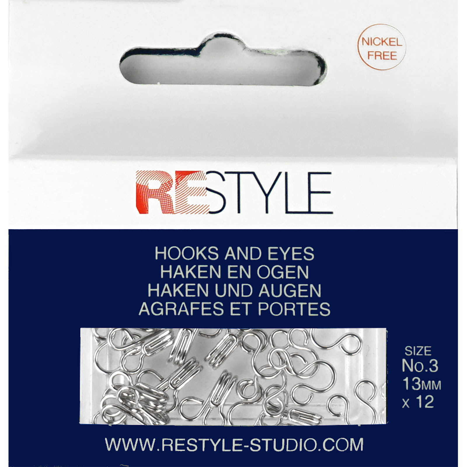 ReStyle Haken en ogen nr. 3 zilver, 12 stuks - Kaart