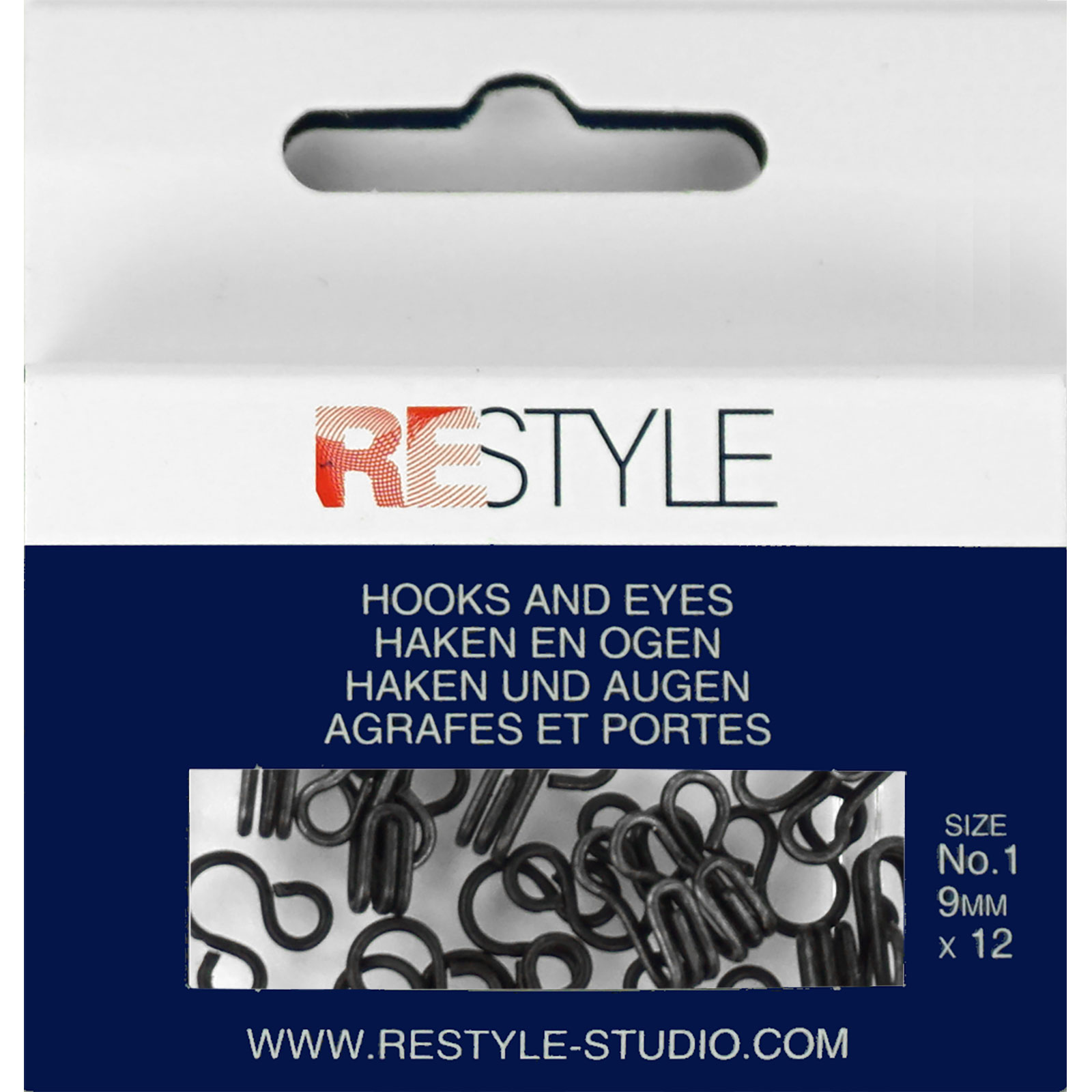 ReStyle Haken en ogen nr. 1 zwart, 12 stuks - Kaart