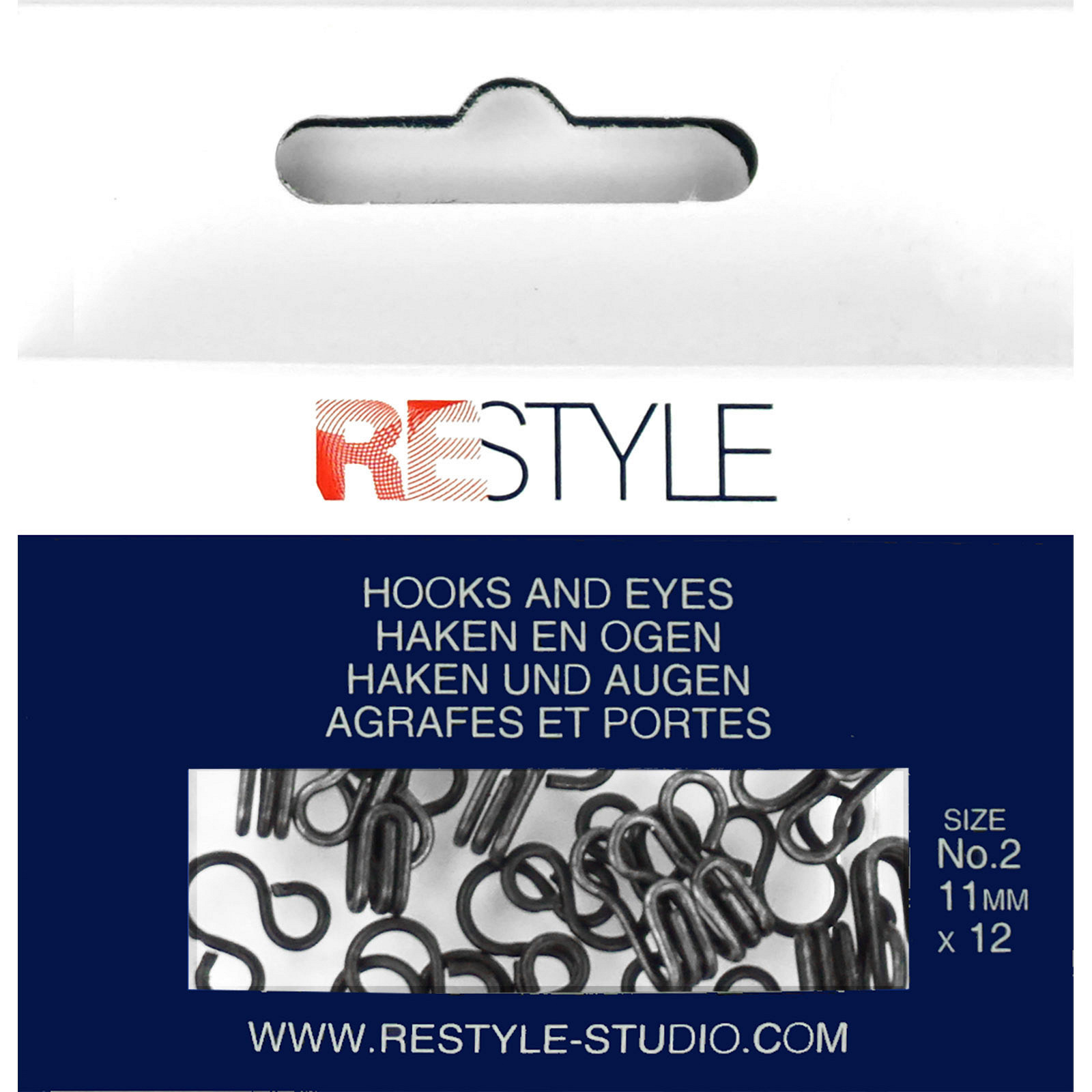 ReStyle Haken en ogen nr. 2 zwart, 12 stuks - Kaart