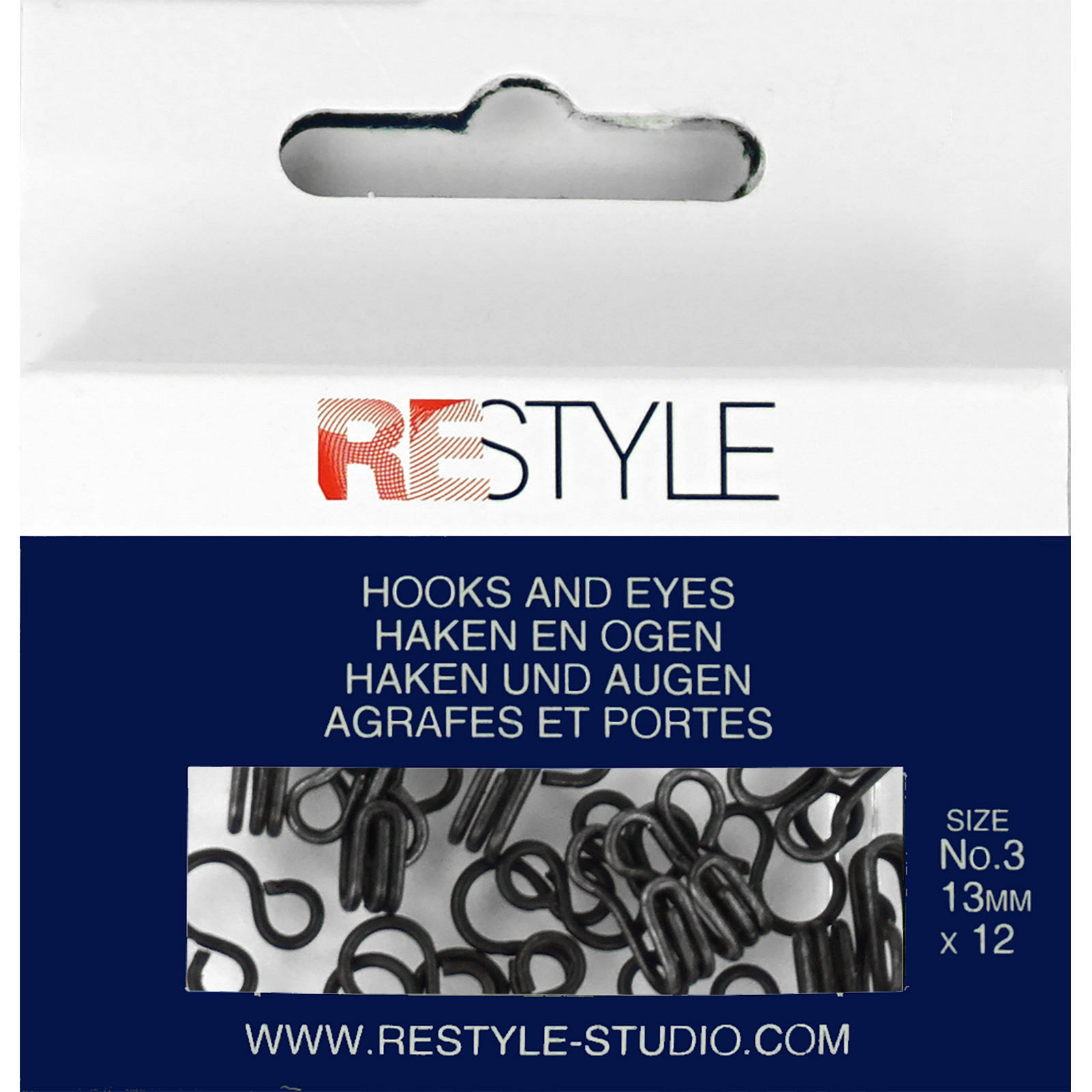 ReStyle Haken en ogen nr. 3 zwart, 12 stuks - Kaart
