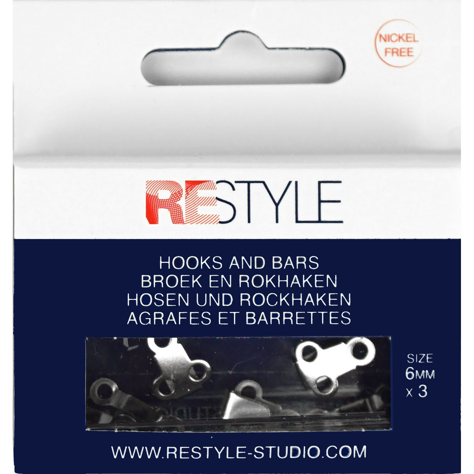 ReStyle Broek- en rokhaken 6 mm zilver, 3 stuks - Kaart