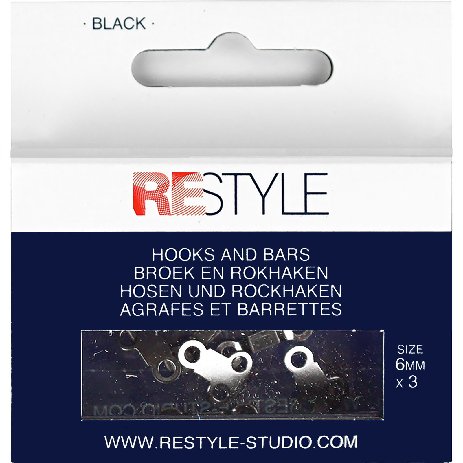 ReStyle Broek- en rokhaken 6 mm zwart, 3 stuks - Kaart