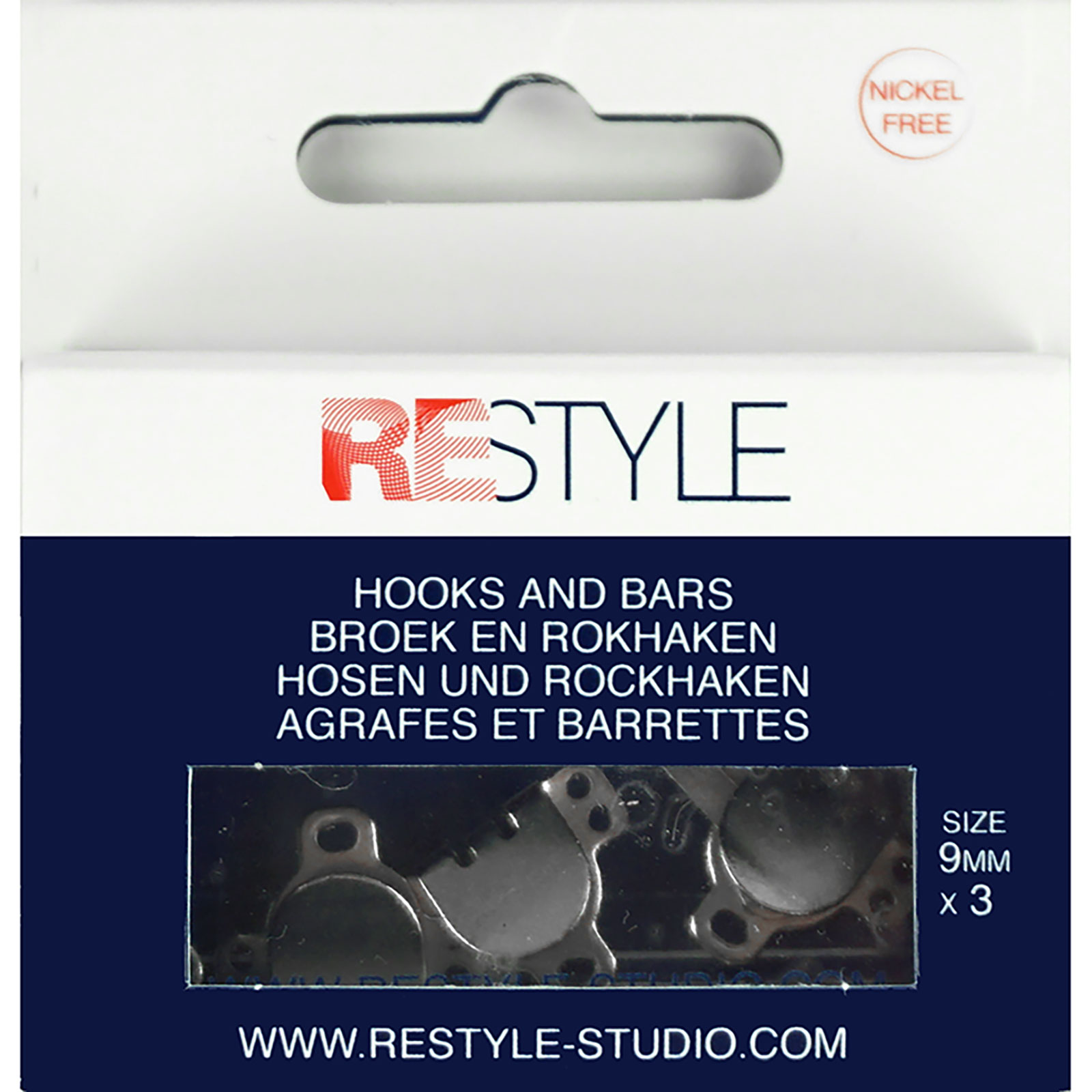 ReStyle Broek- en rokhaken 9 mm zilver, 3 stuks - Kaart