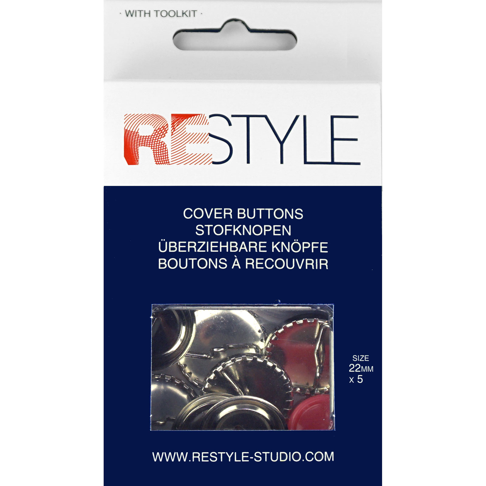 ReStyle Stofknopen 22 mm, 5 stuks en een gereedschapset - Kaart