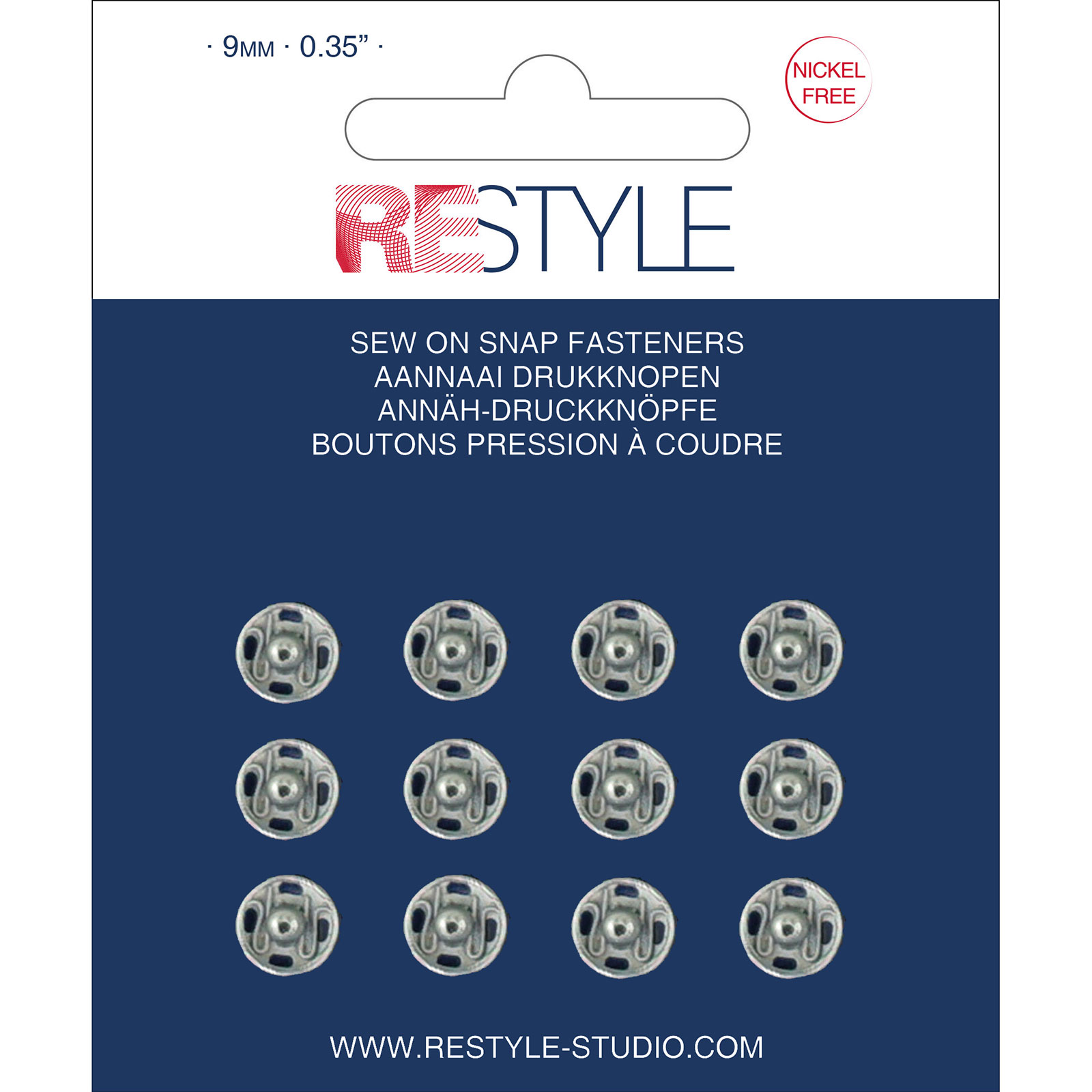 ReStyle Aannaaidrukknopen 9 mm zilver nikkelvrij, 12 stuks - Kaart