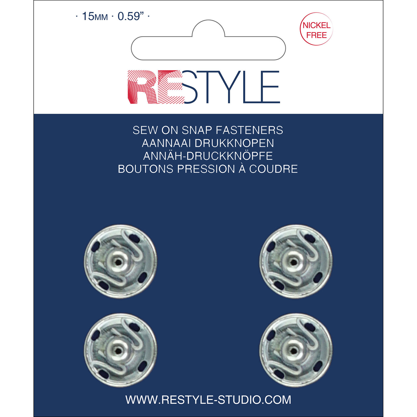 ReStyle Aannaaidrukknopen 15 mm zilver nikkelvrij, 4 stuks - Kaart