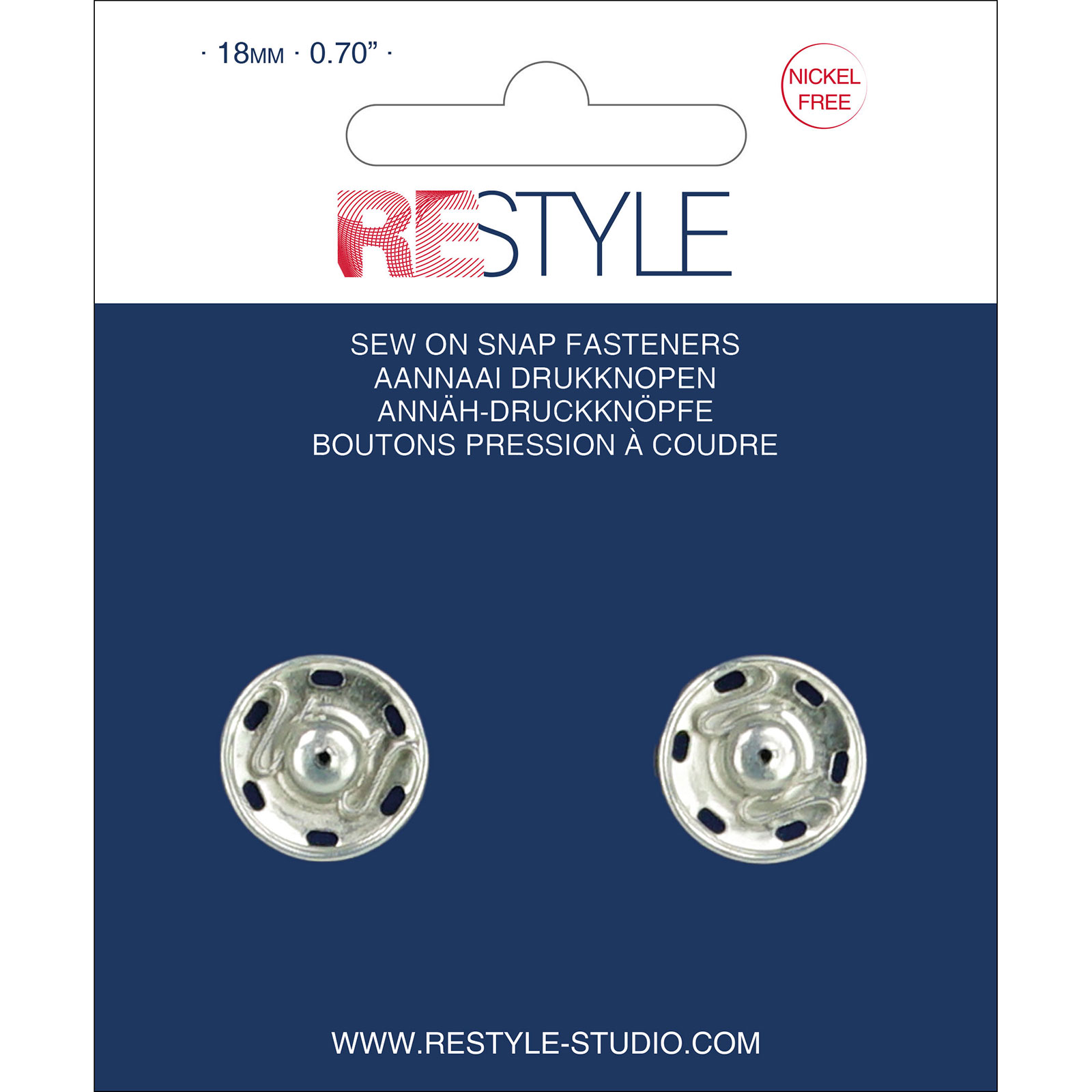 ReStyle Aannaaidrukknopen 18 mm zilver nikkelvrij, 2 stuks - Kaart