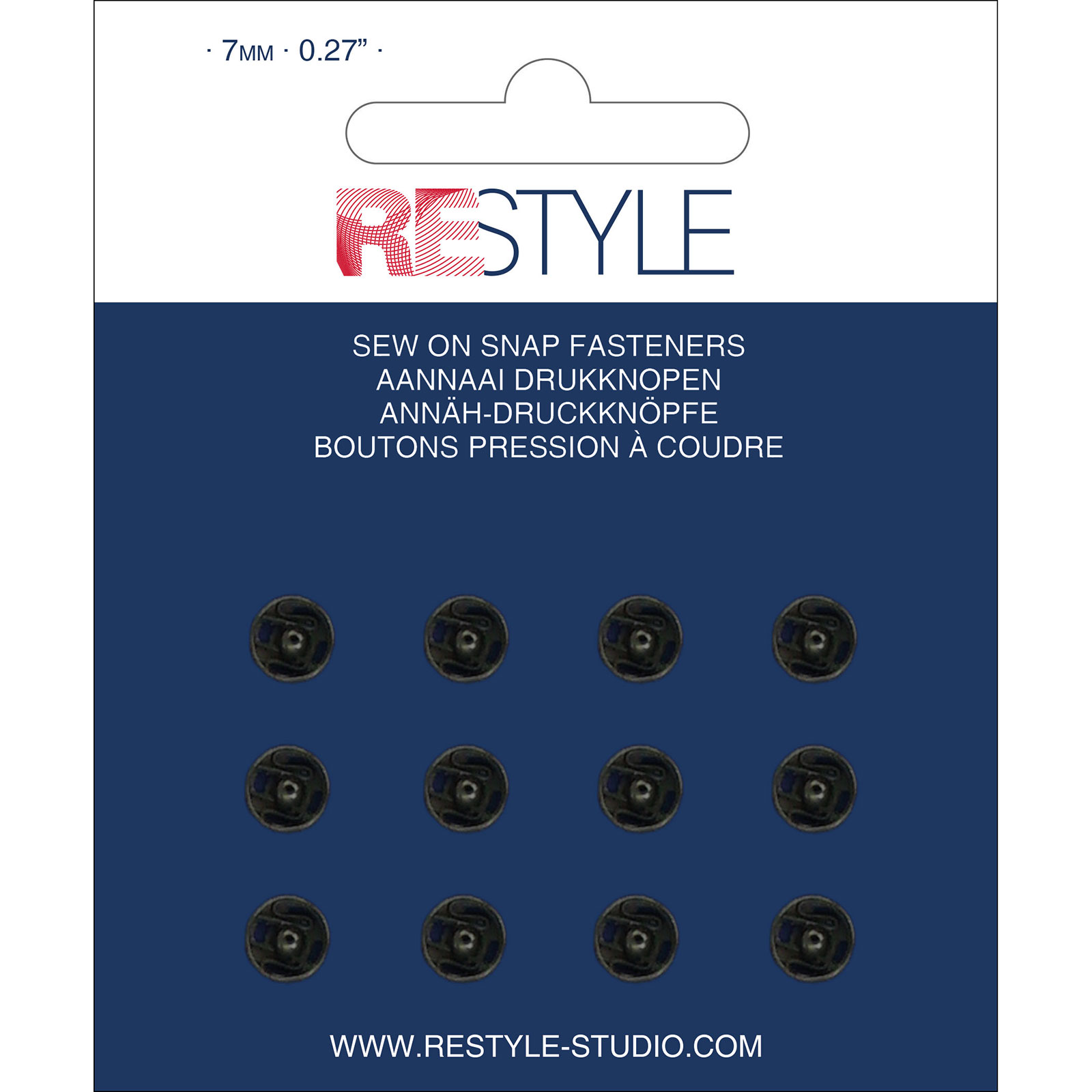 ReStyle Aannaaidrukknopen 7 mm zwart, 12 stuks - Kaart
