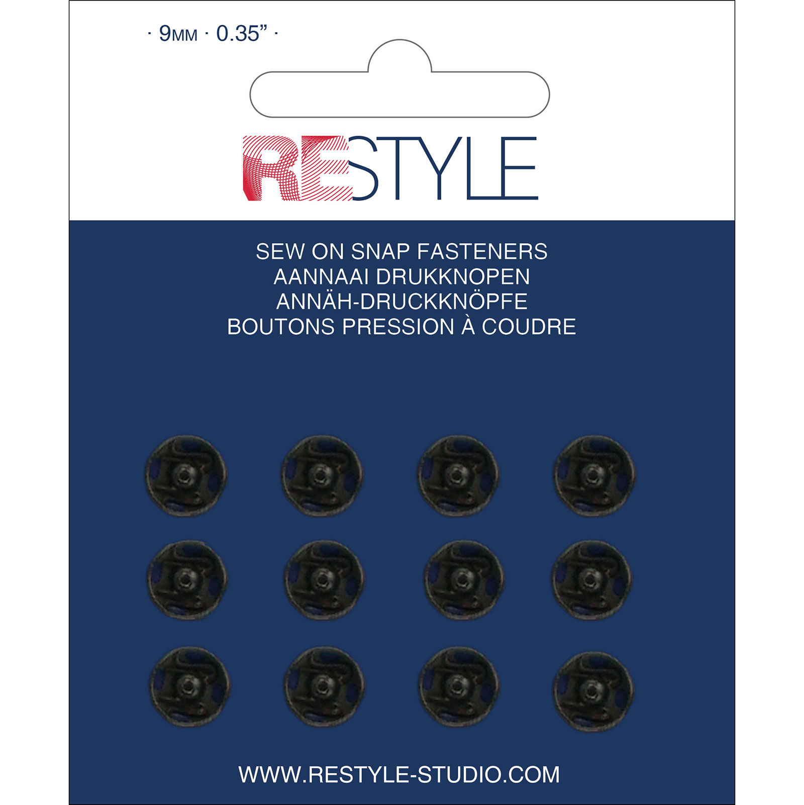 ReStyle Aannaaidrukknopen 9 mm zwart, 12 stuks - Kaart