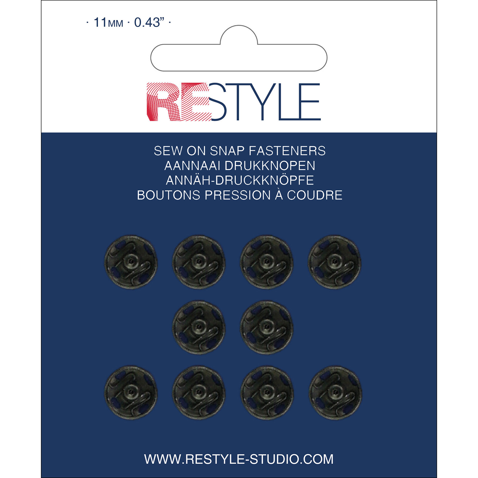 ReStyle Aannaaidrukknopen 11 mm zwart, 10 stuks - Kaart