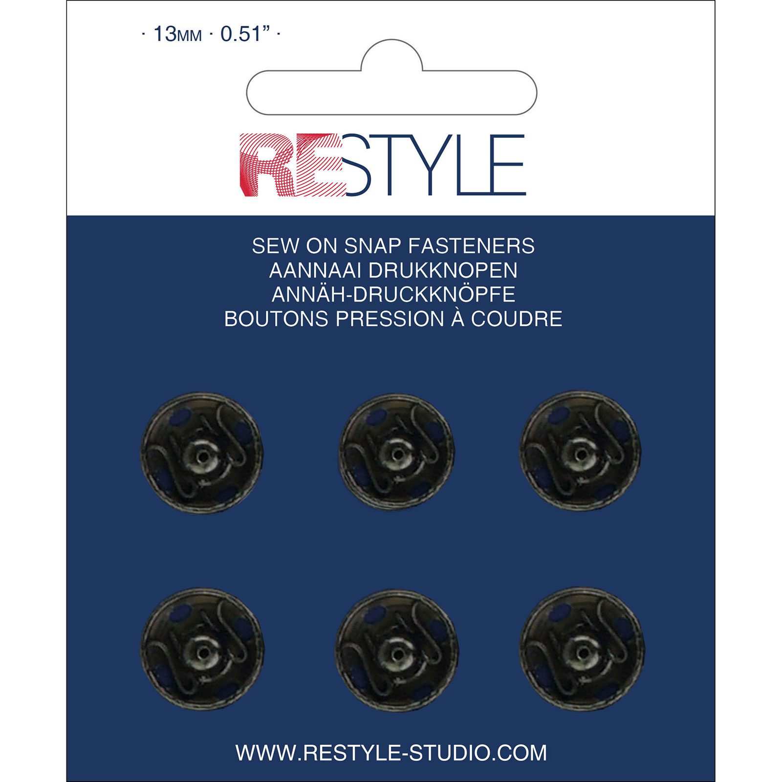 ReStyle Aannaaidrukknopen 13 mm zwart, 6 stuks - Kaart