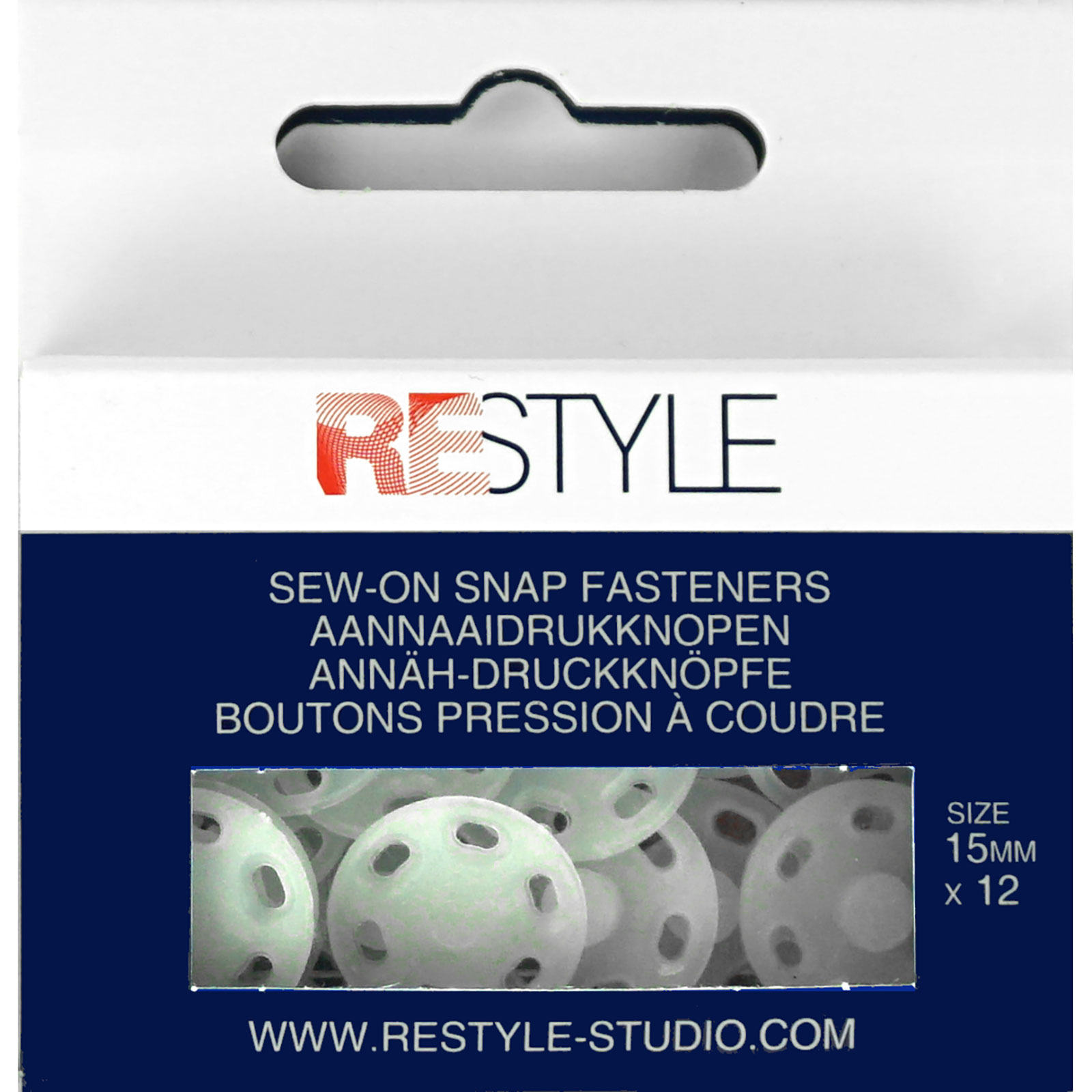 ReStyle Aannaaidrukknopen 15 mm plastic, 12 stuks - Kaart