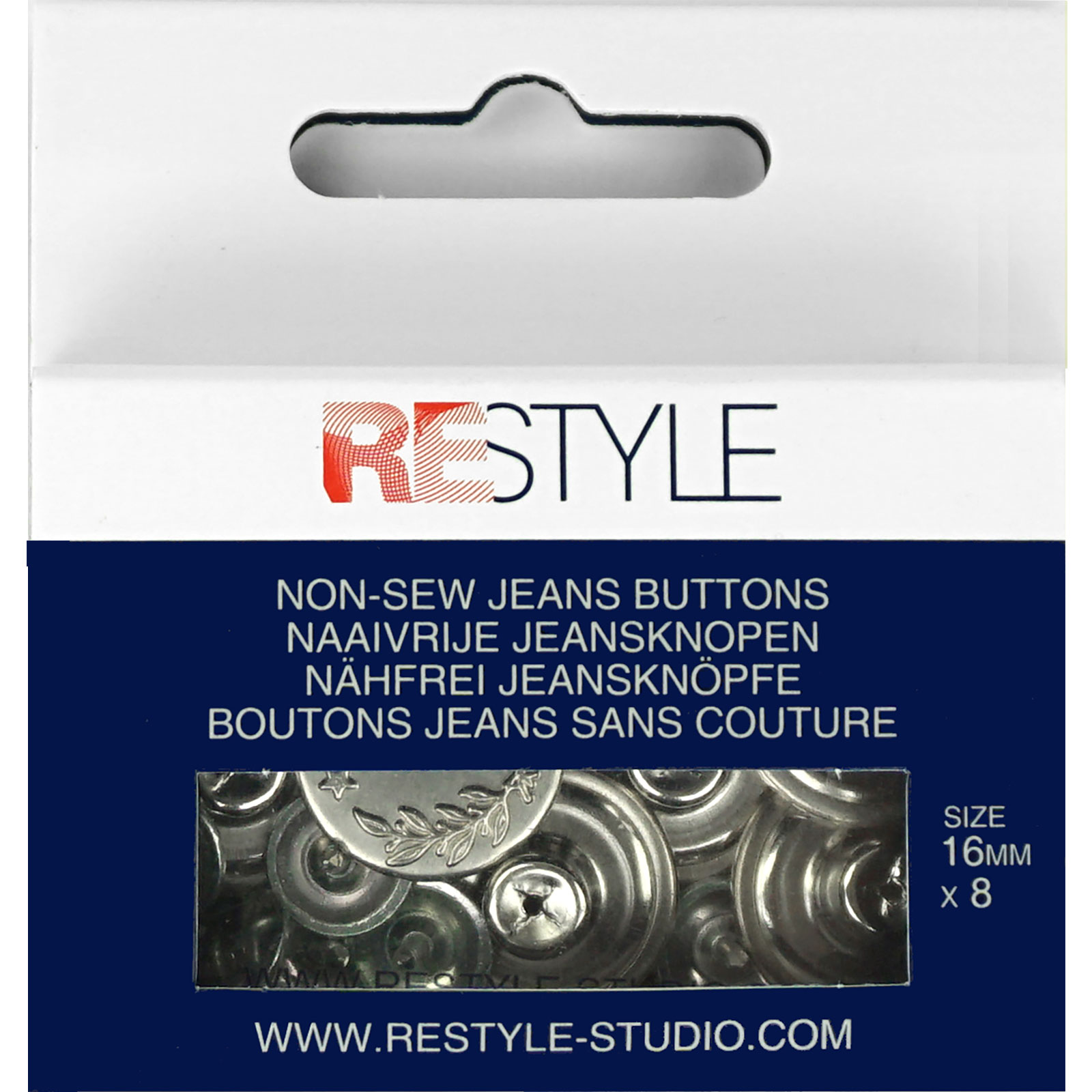 ReStyle Naaivrije jeansknopen 16 mm, 8 stuks - Kleur 010