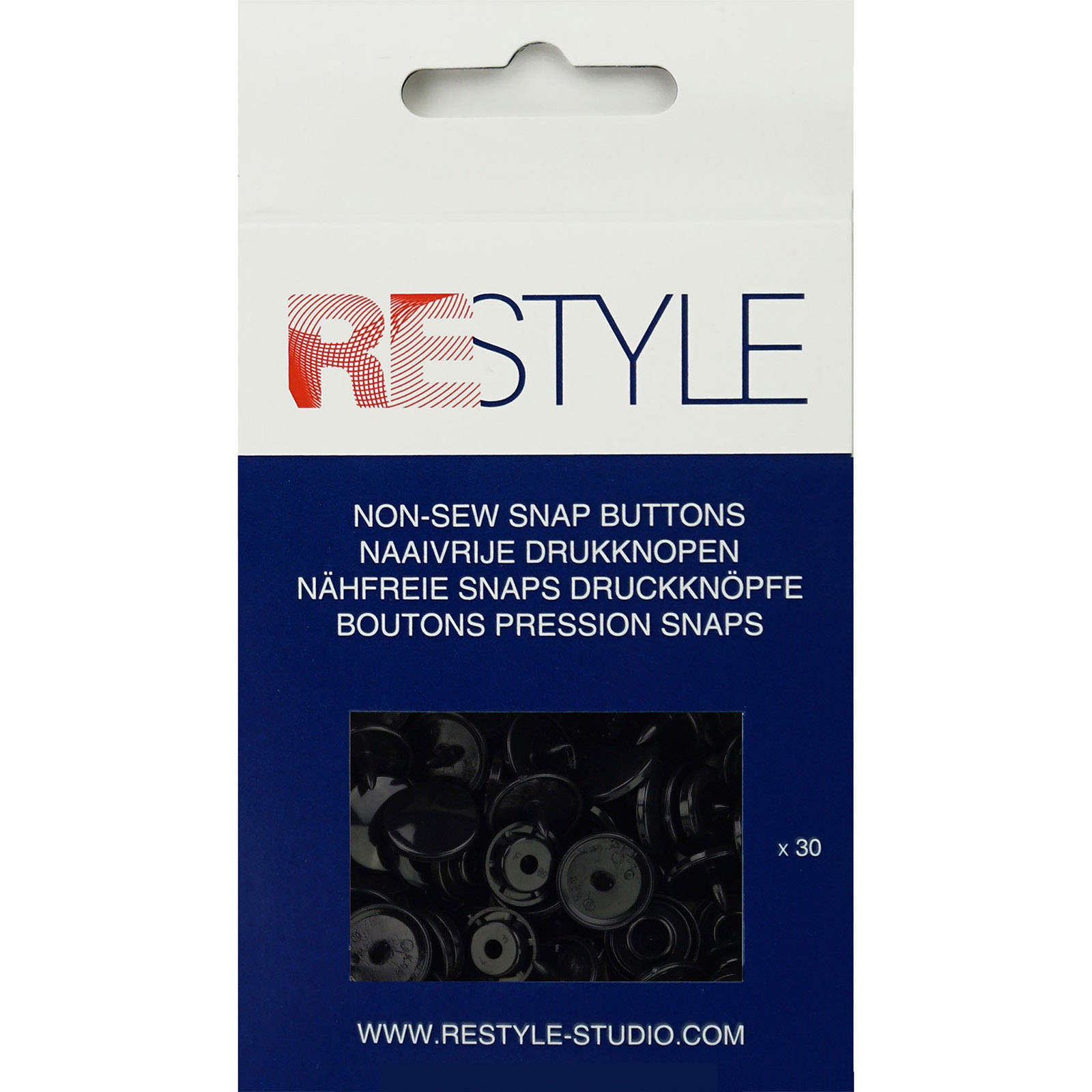 ReStyle Naaivrije plastic drukknopen 12,4 mm, 30 stuks - Kleur 000