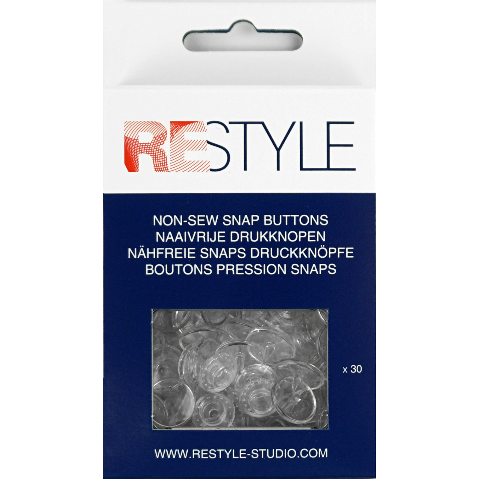 ReStyle Naaivrije plastic drukknopen 12,4 mm, 30 stuks transparant - Kaart