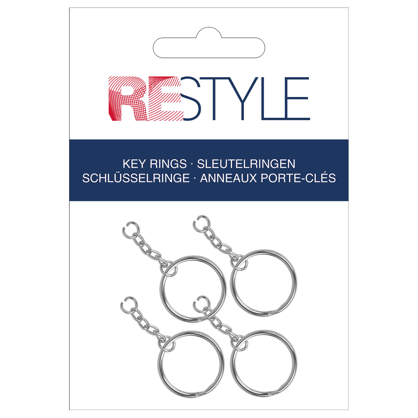 ReStyle Sleutelringen 30 mm met ketting, 4 stuks - Kleur 010