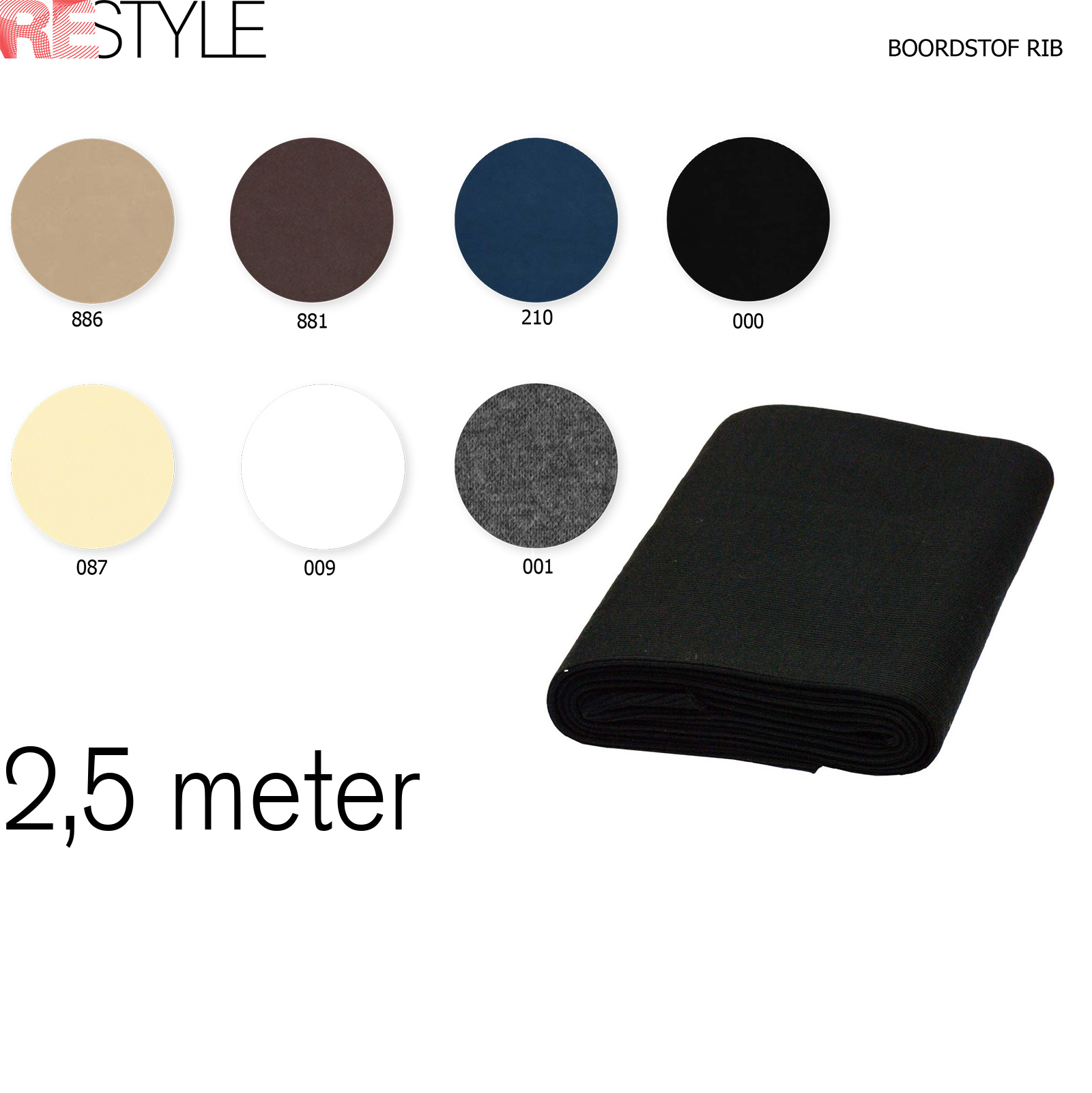 Restyle 052.3 Boordstof tricot 2mm rib 100% dralon - Kleur 087