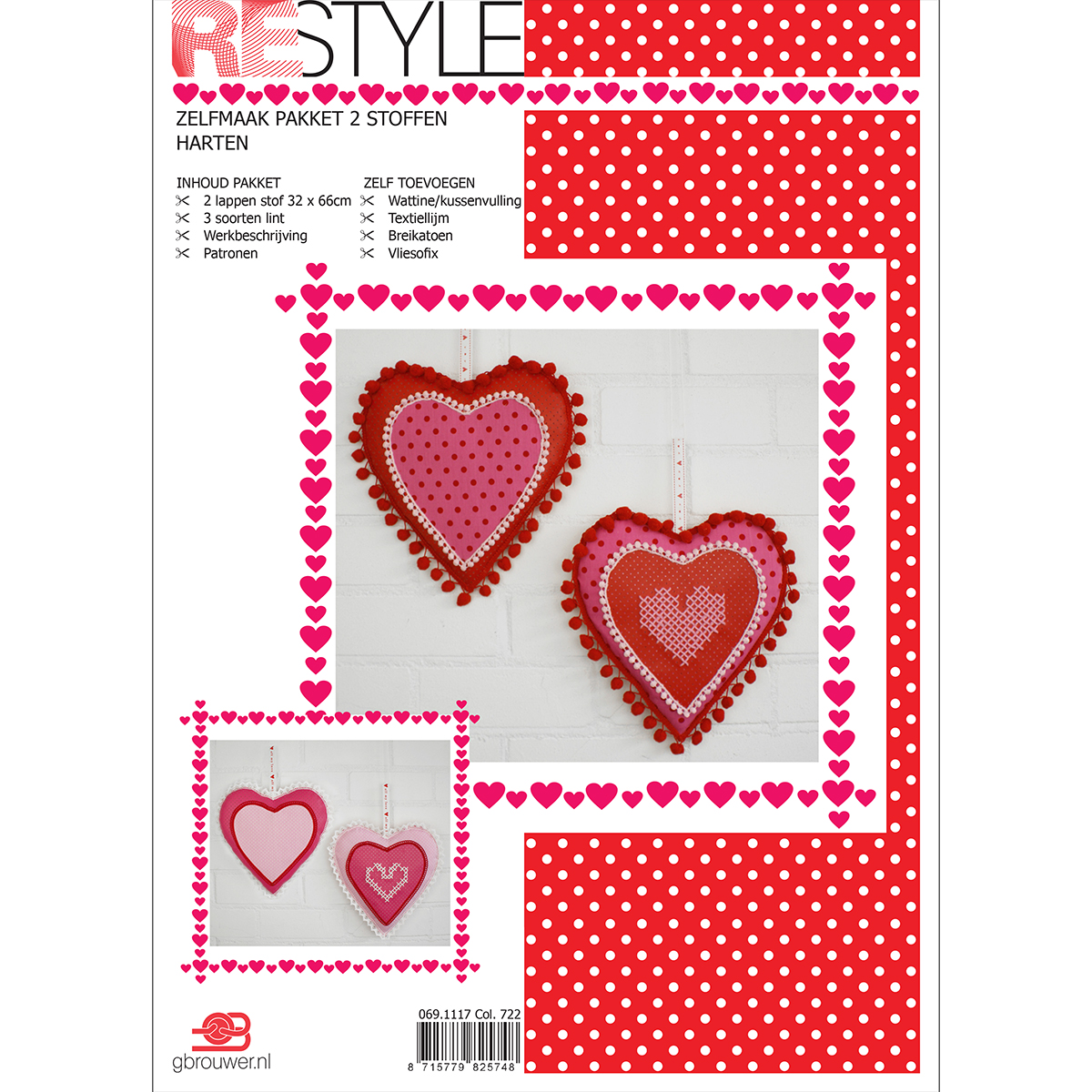 Restyle 069.1117 Stof pakket Harten - Kleur 722