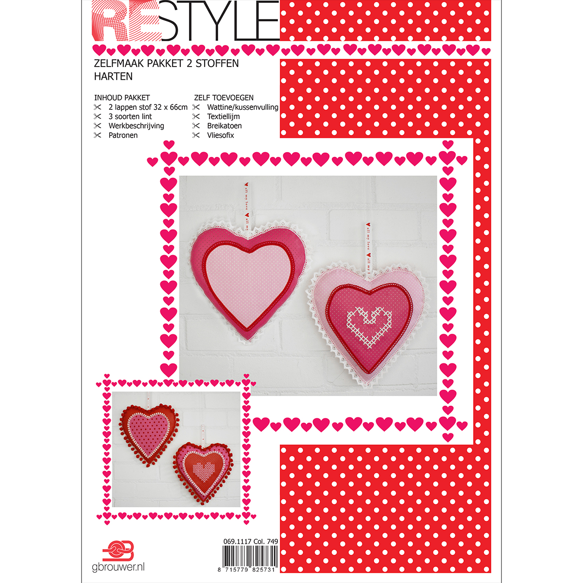 Restyle 069.1117 Stof pakket Harten - Kleur 749