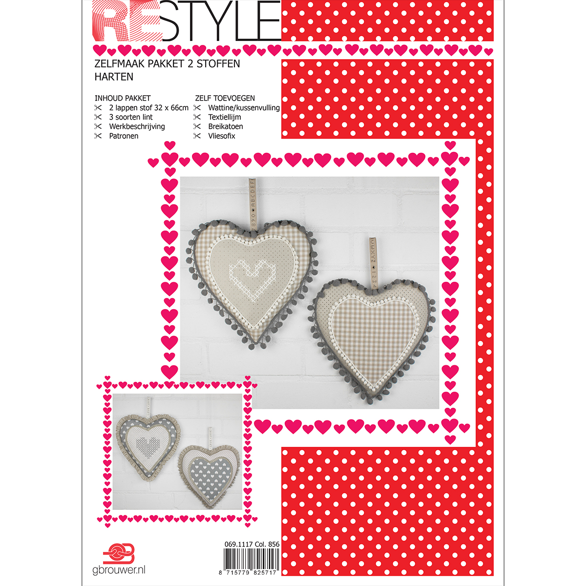 Restyle 069.1117 Stof pakket Harten - Kleur 856