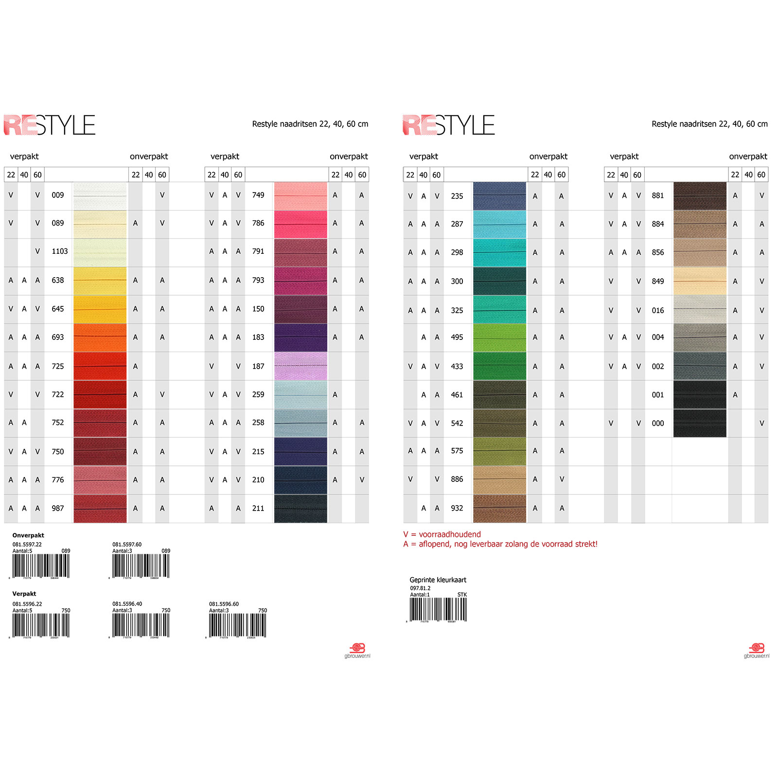 Restyle 081.5596.40 S40 naadrits 4mm niet deelbaar 40 cm Fla verpakking - Kleur 002