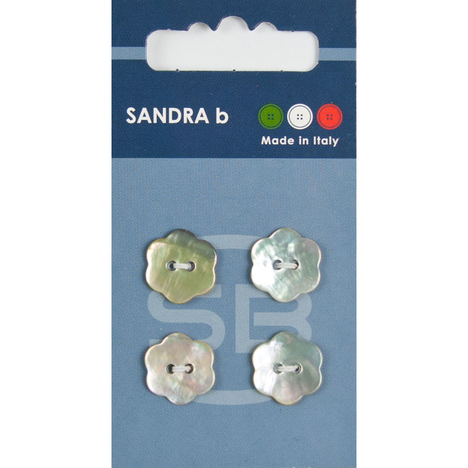 Sandra Ab 007.CARD027 Parelmoer knopen 2 gaats 15 mm - Kaart