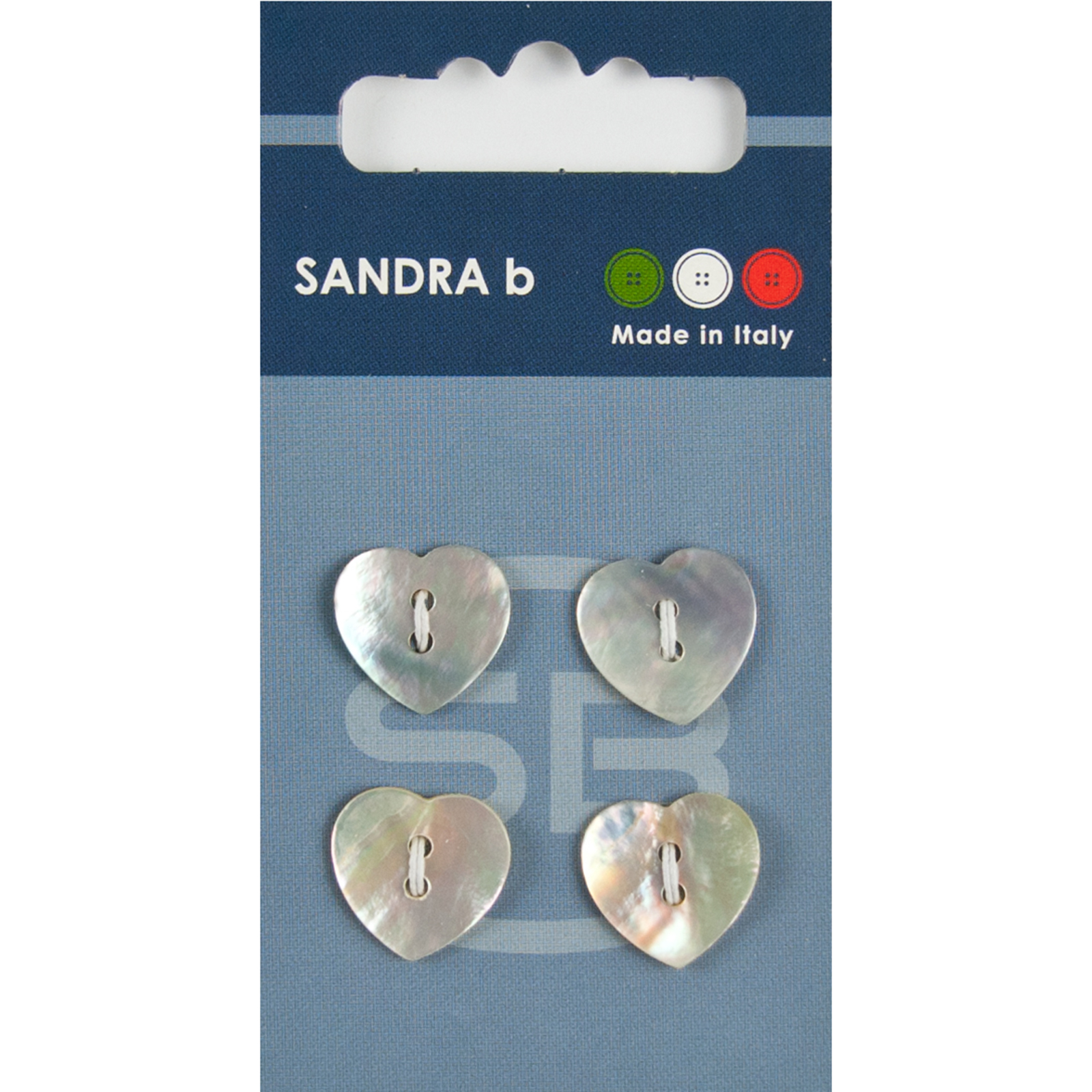 Sandra Ab 007.CARD029 Parelmoer knopen 2 gaats 15 mm - Kaart