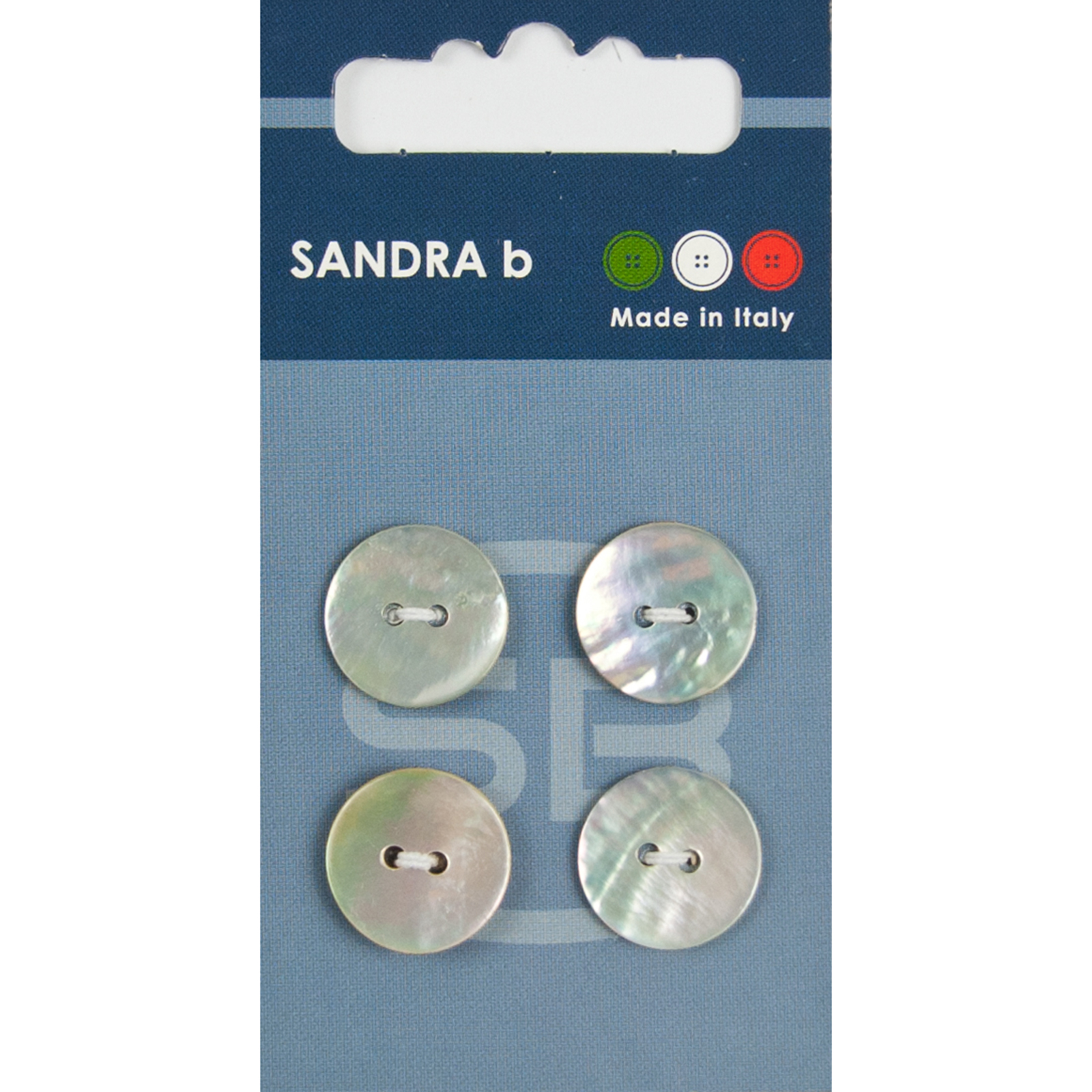 Sandra Ab 007.CARD032 Parelmoer knopen 2 gaats 15 mm - Kaart