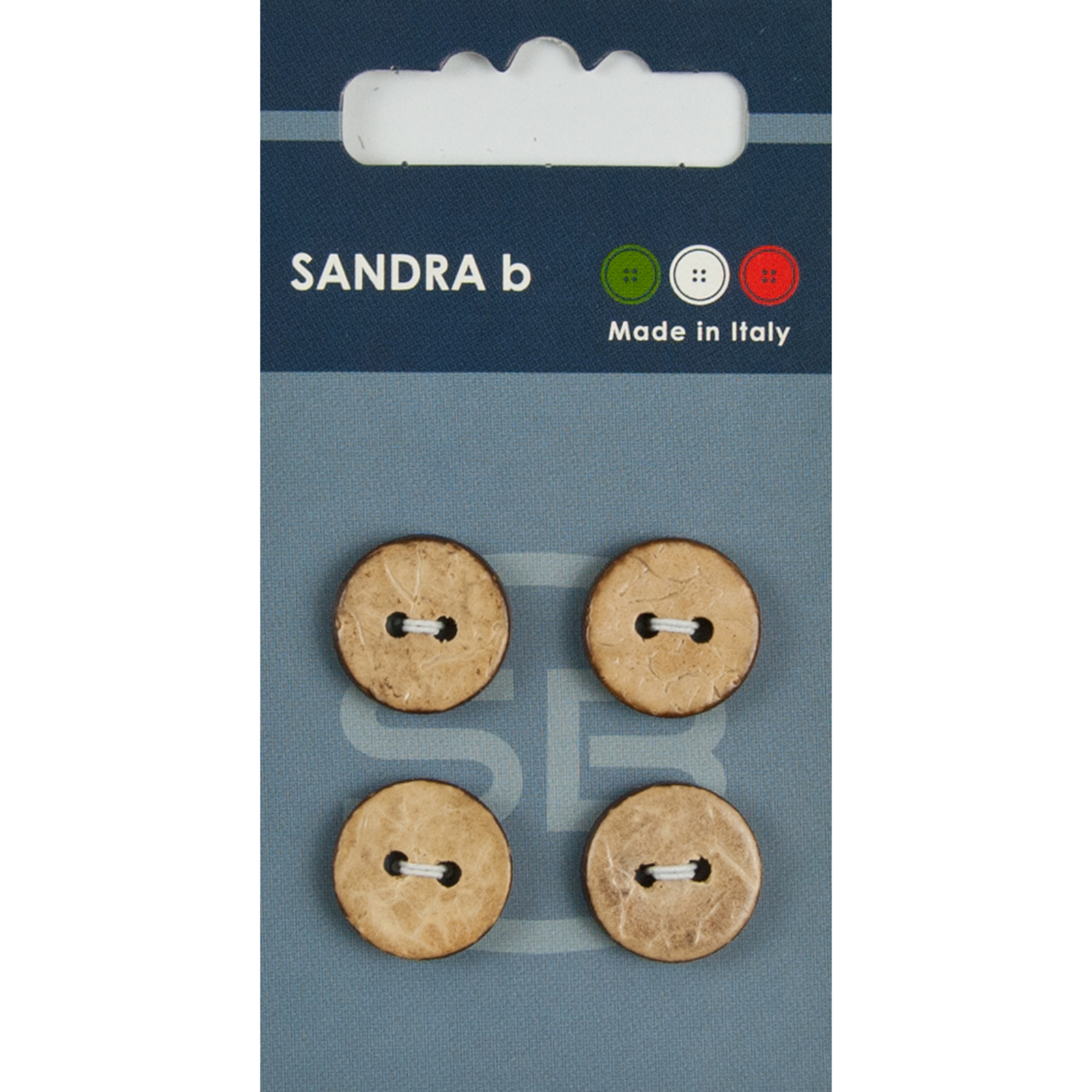 Sandra Ab 007.CARD231 Kokos knopen 2 gaats 15 mm - Kaart