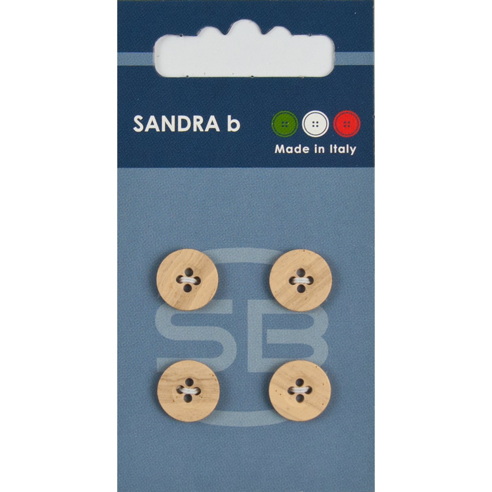 Sandra Ab 007.CARD235 Polyester knoop 4 gaats 11 mm Eco-wood - Kaart
