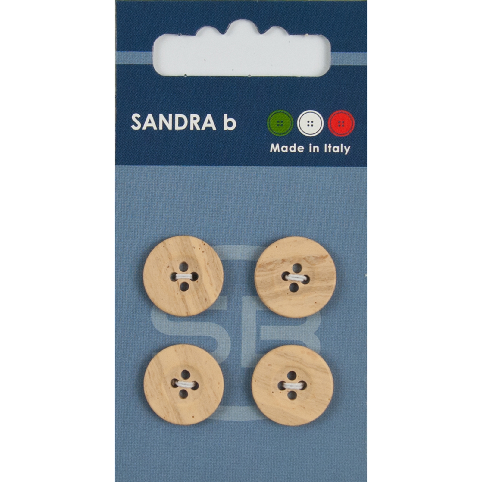 Sandra Ab 007.CARD236 Polyester knoop 4 gaats 15 mm Eco-wood - Kaart