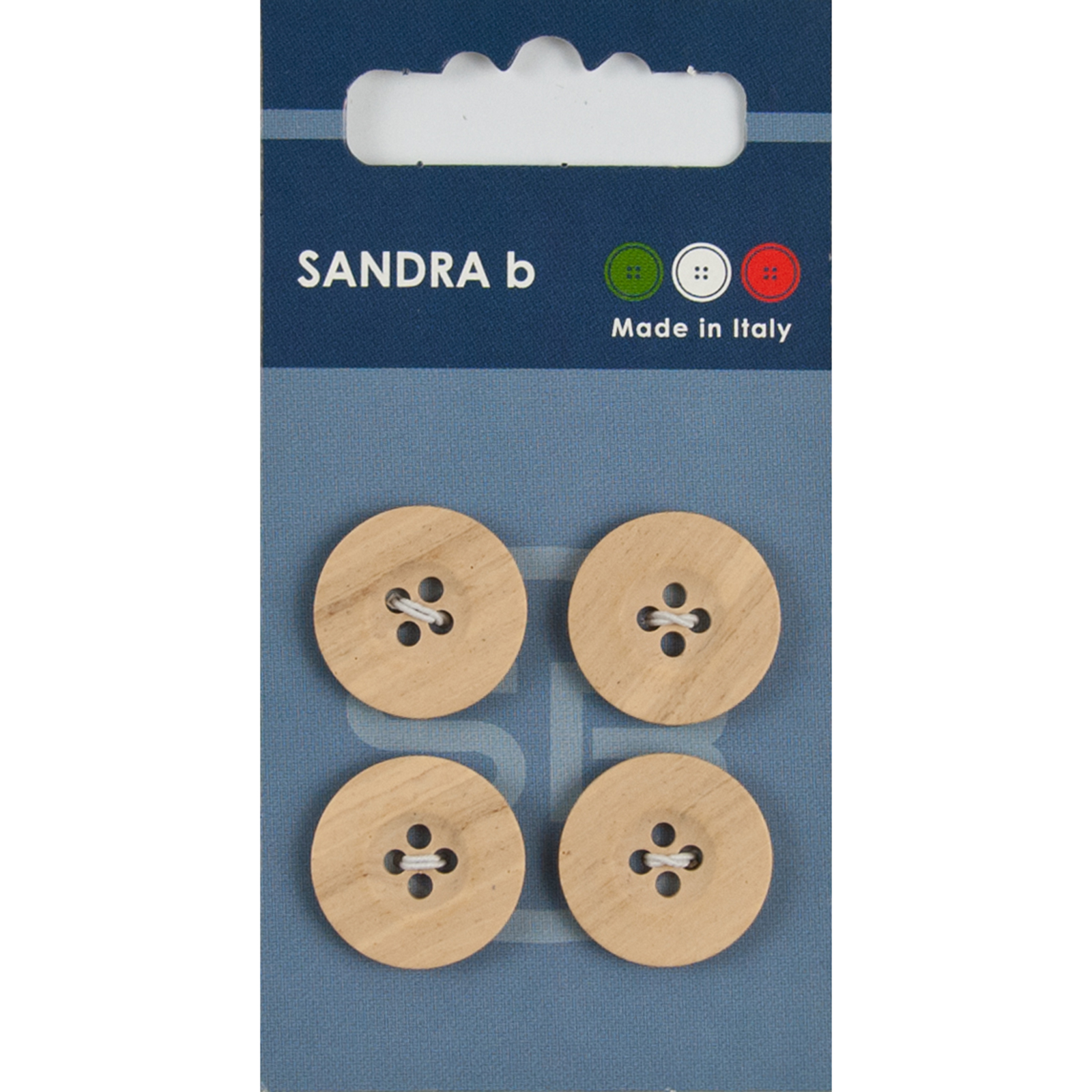 Sandra Ab 007.CARD237 Polyester knoop 4 gaats 18mm Eco-wood - Kaart