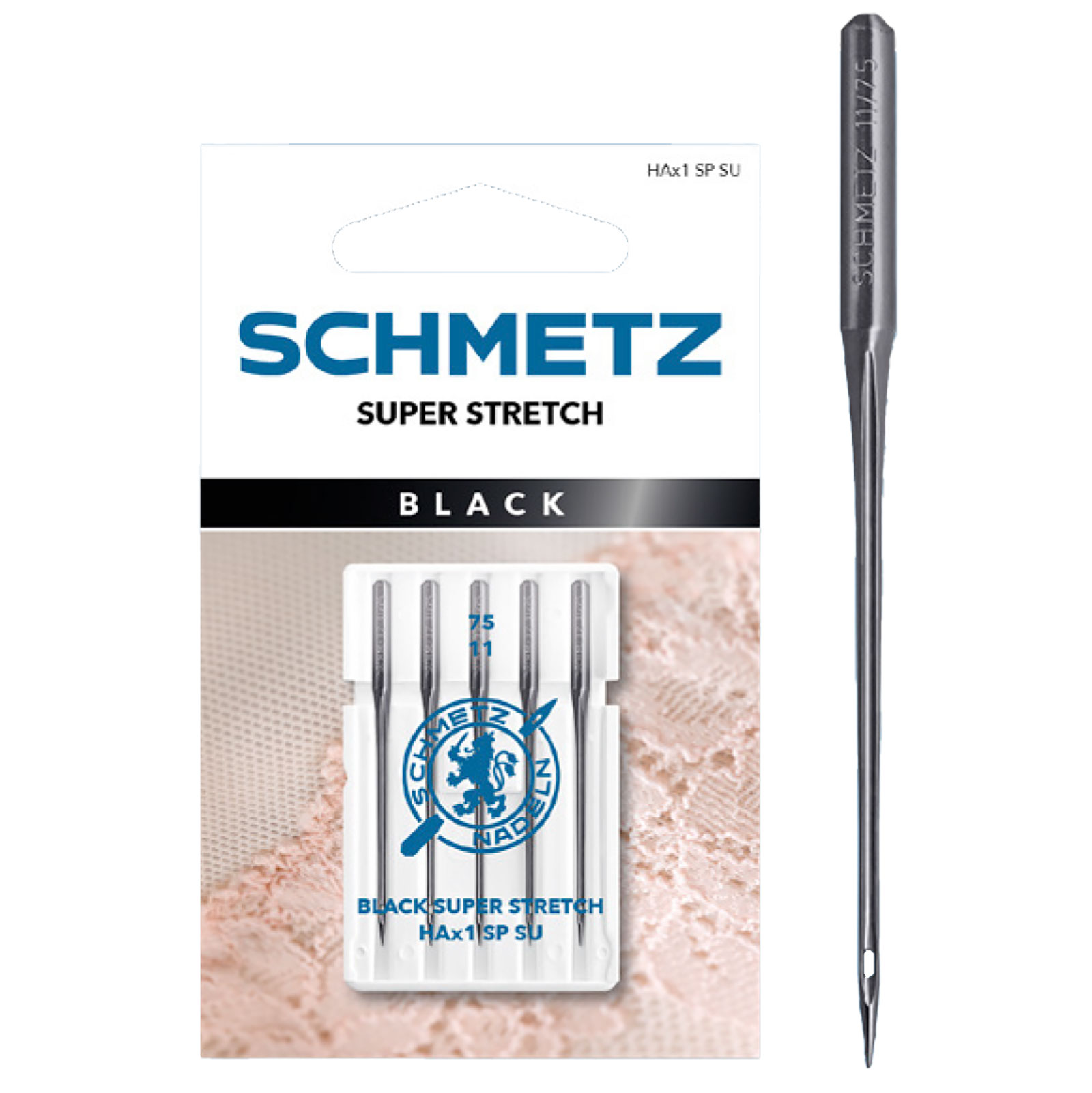 Schmetz HAX1 SP SU Black Super Stretch Nr.75 - 1 x 5 naalden op kaart - Kaart