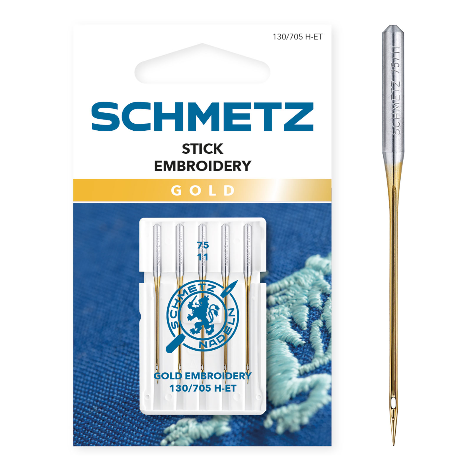 Schmetz Gouden Borduurnaald dikte 75 - 1 x 5 naalden op kaart - Kaart