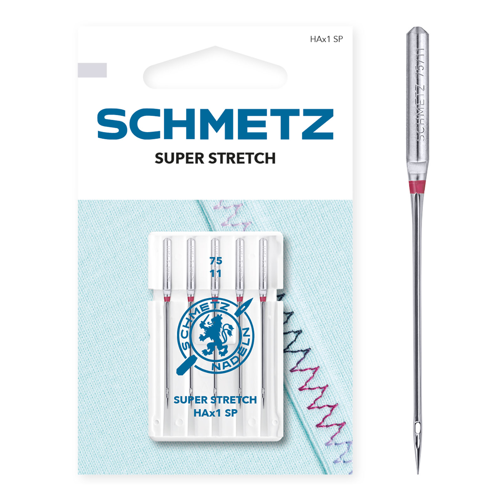 Schmetz HAx1SP Super stretch naalden dikte 75 -1x5 naalden op kaart - Kaart