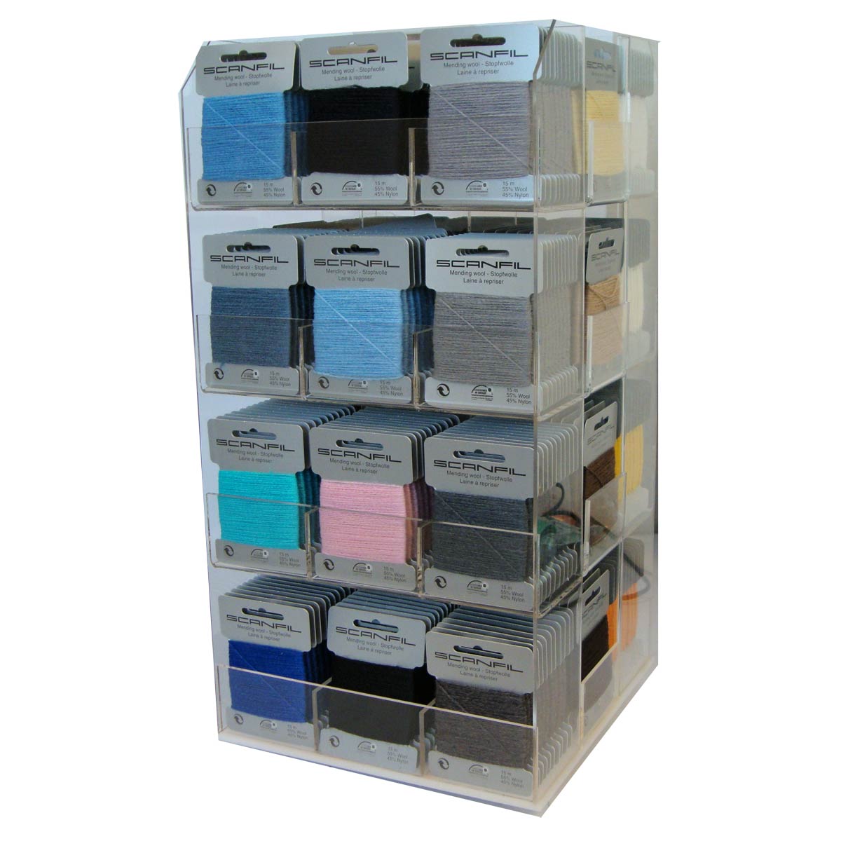 Scanfil 1001D Display stopwol 28 kleuren en stopkatoen 4 kleuren à 10 kaart - Display
